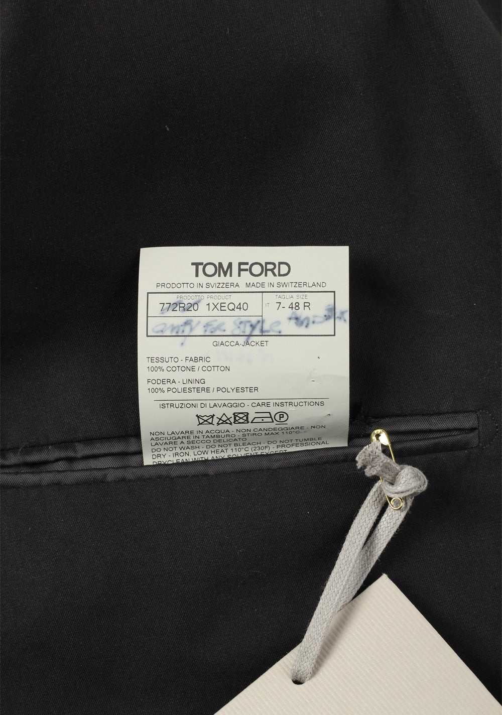 TOM FORD Black Sport Coat Size 48 / 38R U.S. In Cotton