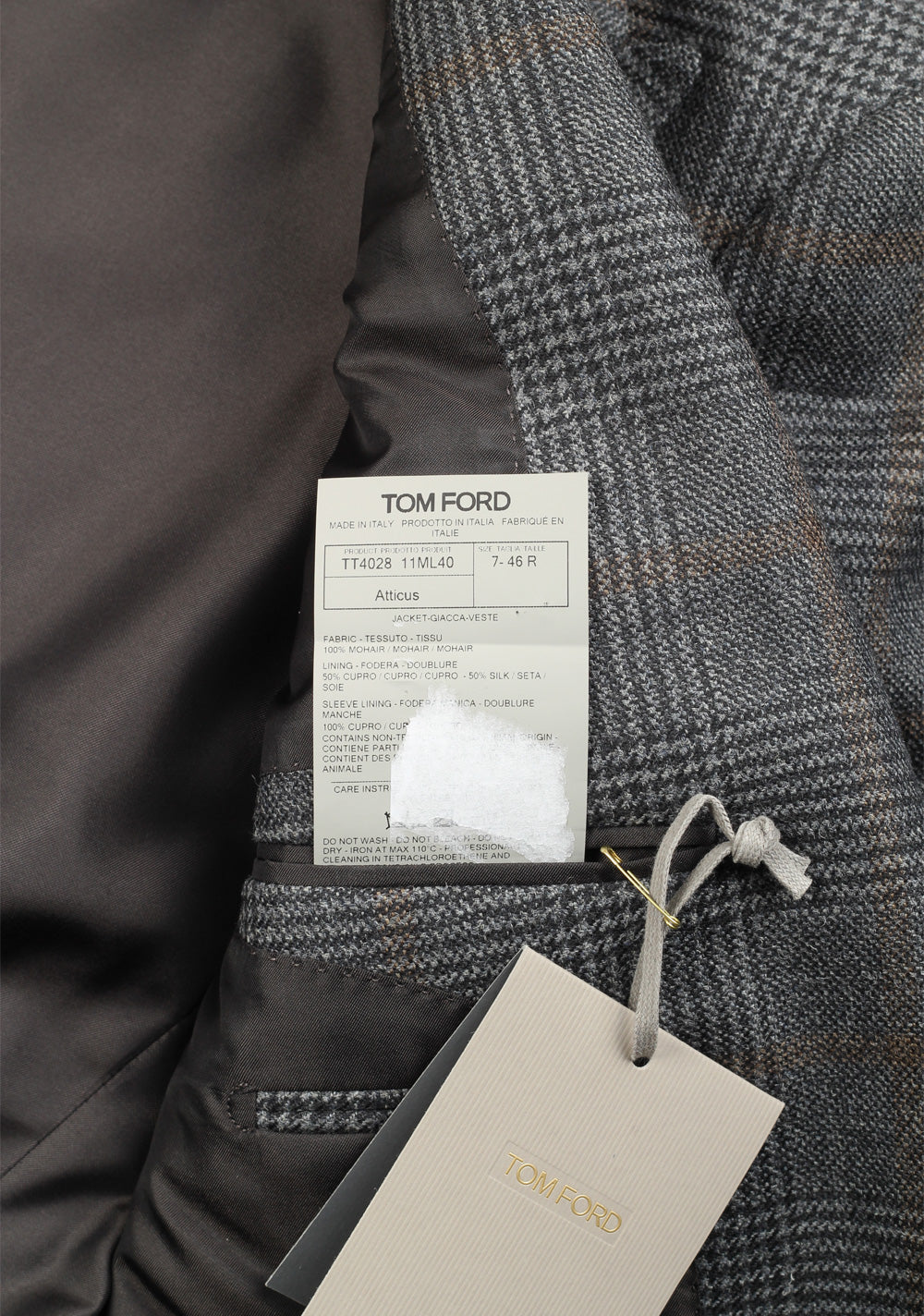 TOM FORD Gray Checked Sport Coat Size 46 / 36R U.S. in Mohair
