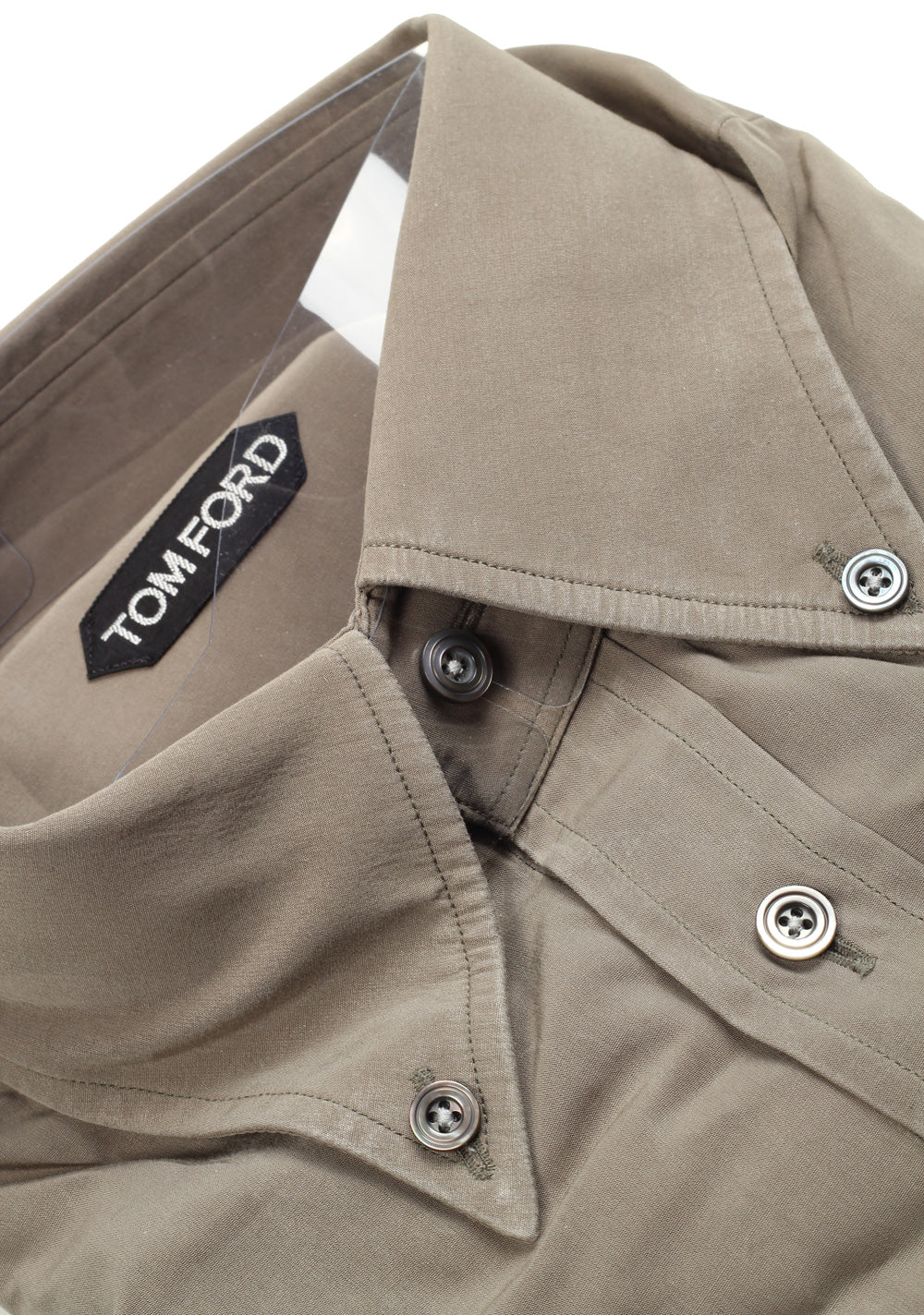 TOM FORD Solid Olive Green Button Down Dress Shirt Costume Limit TOM FORD Solid Olive Green Button Down Dress Shirt Costume Limit