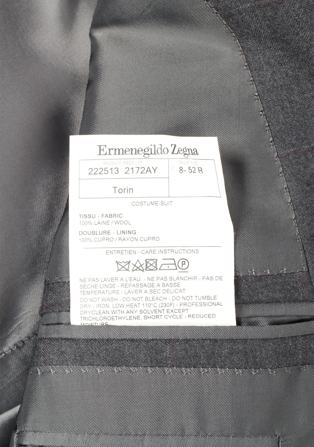 ZEGNA Double Breasted Gray Checked Suit in Wool Size 52 / 42R U.S.