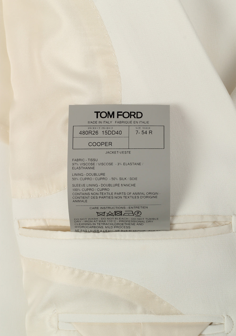 TOM FORD Cooper Solid White Suit Size 54 / 44R U.S.