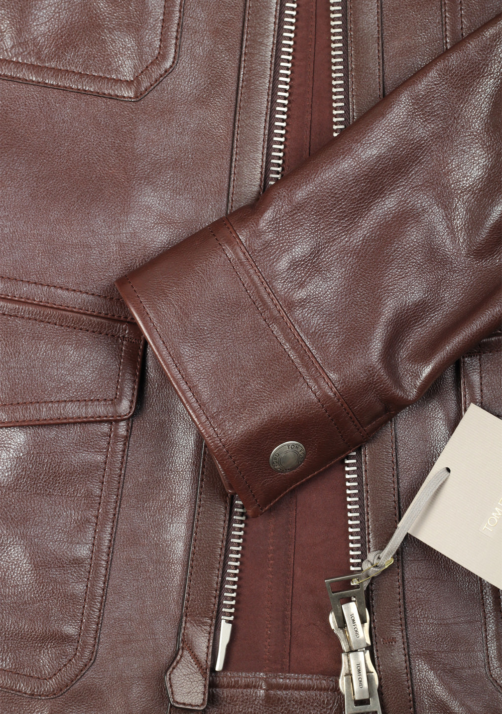 TOM FORD Brown Leather Jacket Coat Size 48 / 38R U.S. Outerwear