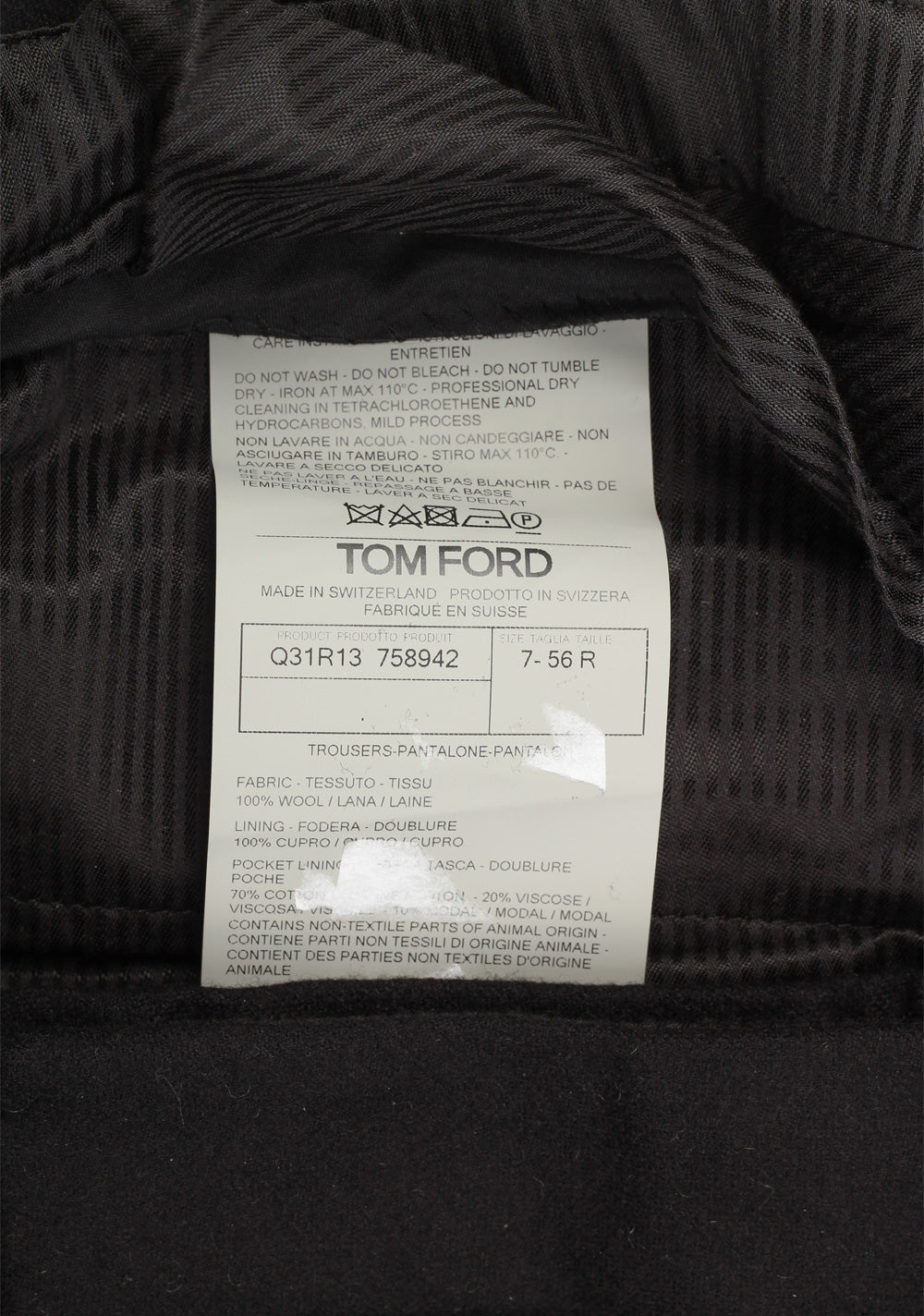 TOM FORD Black Trousers Size 56 / 40 U.S. in Wool