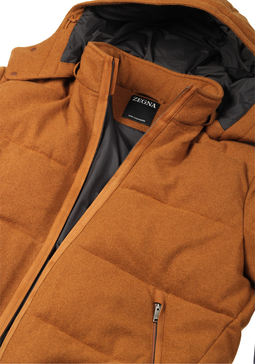 ZEGNA Oasi Cashmere Brown Padded Bomber Jacket Outerwear