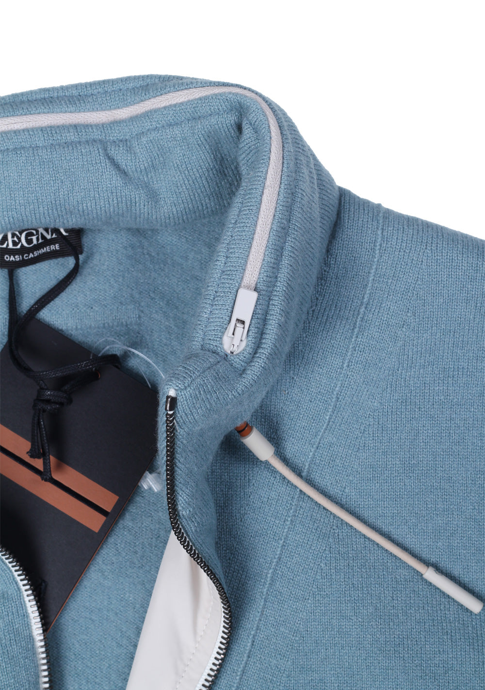 ZEGNA Oasi Cashmere Blue Zipper Sweater Size 56 / 46R U.S.