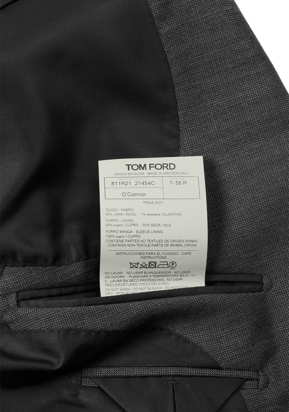 TOM FORD O'Connor James Bond Wool Gray Suit Size 56 / 46R U.S.
