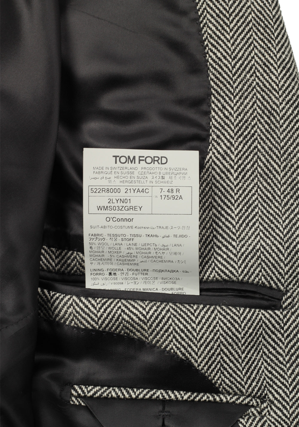 TOM FORD O'Connor Black White Herringbone Mohair Blend Suit Size 48 / 38R U.S.