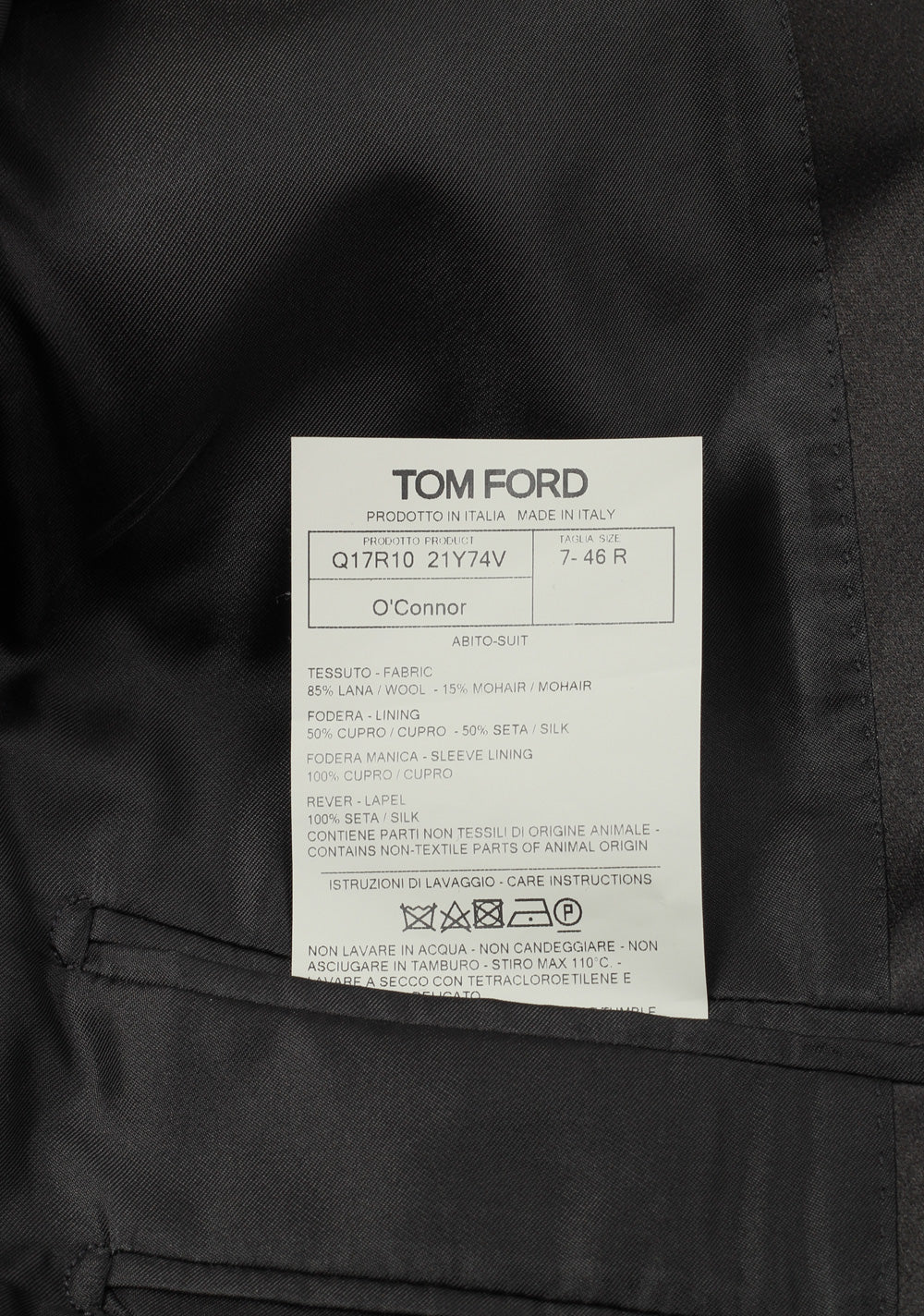 TOM FORD O'Connor Black Mohair Blend Tuxedo Suit Size 46 / 36R U.S.