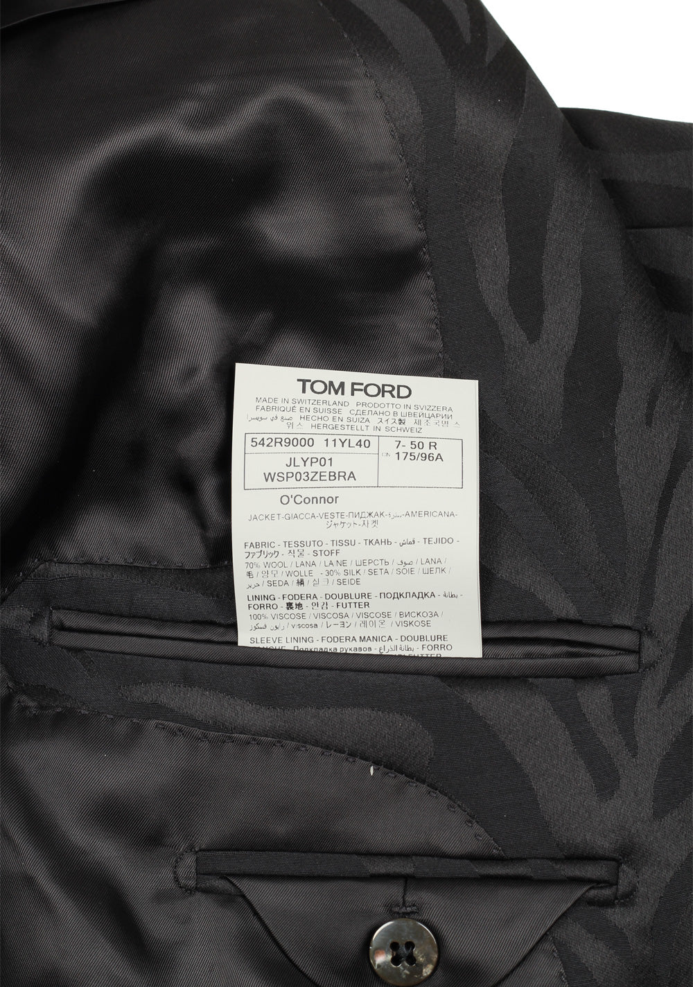 TOM FORD O'Connor Zebra Cocktail Dinner Jacket Size 50 / 40R U.S. Fit Y