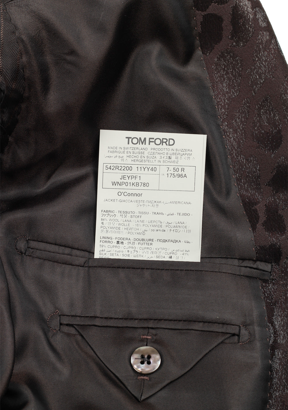 TOM FORD O'Connor Brown Panther Cocktail Dinner Jacket