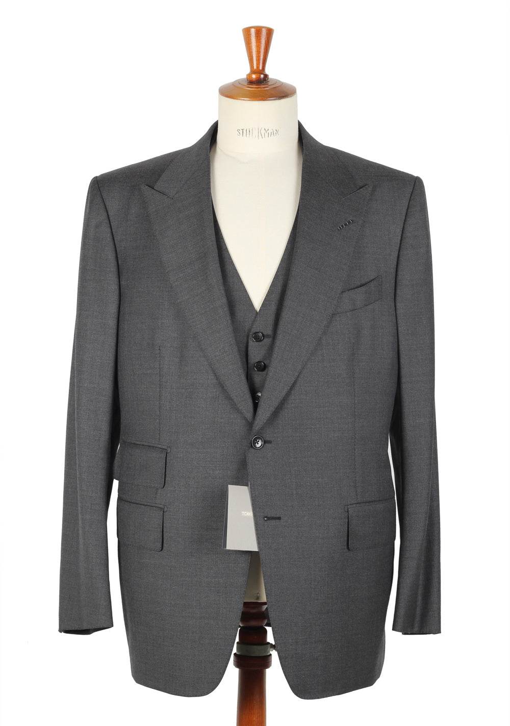 TOM FORD Suit 3 Piece Size 56 / 46R U.S. Wool