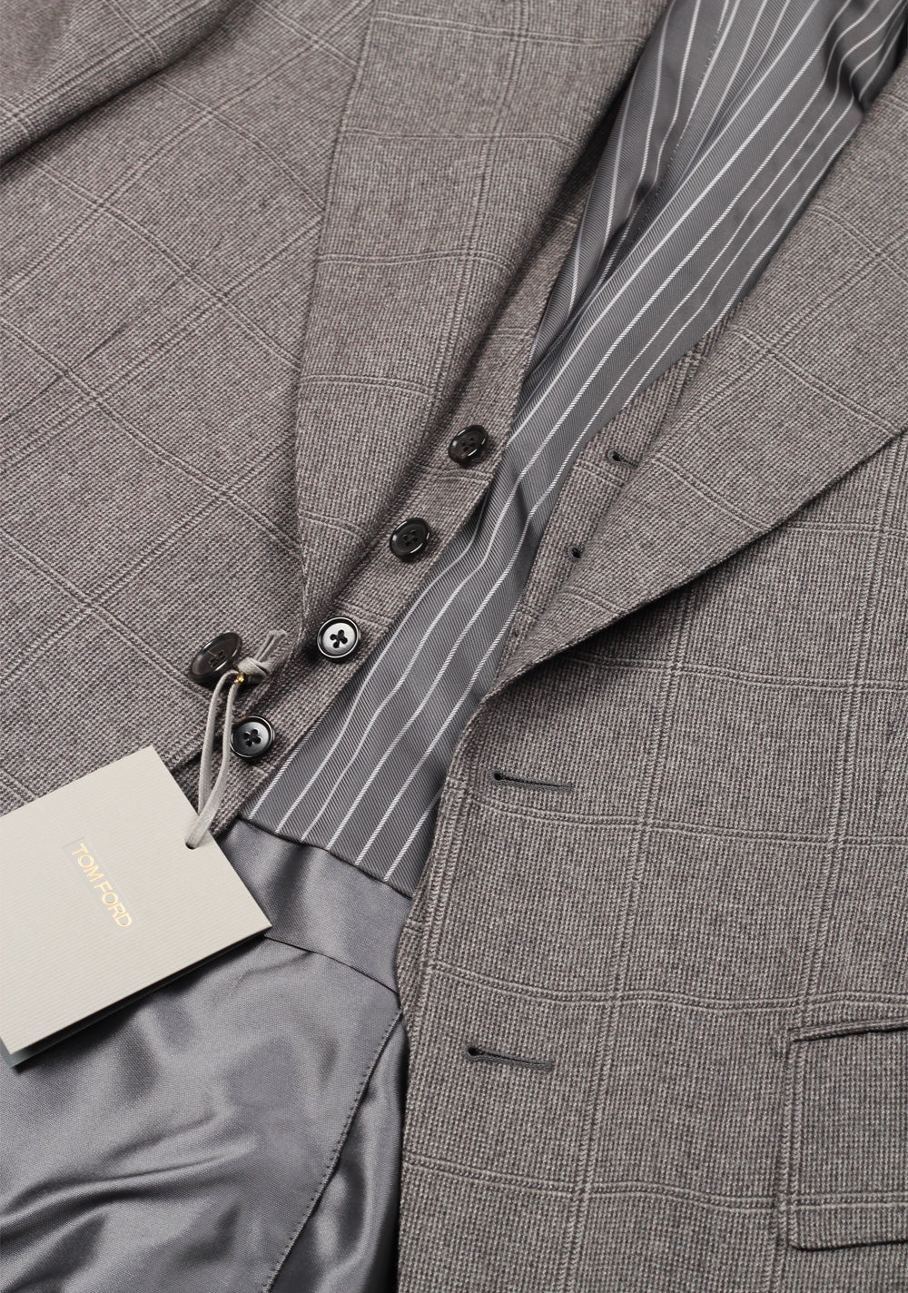 TOM FORD Shelton Gray Checked 3 Piece Suit Size 46 / 36R U.S. Wool