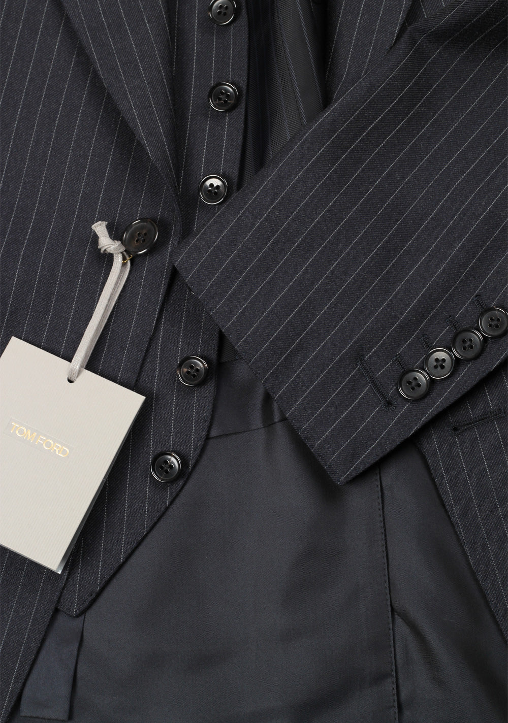 TOM FORD Shelton Charcoal Striped 3 Piece Suit Size 46 / 36R U.S. Wool