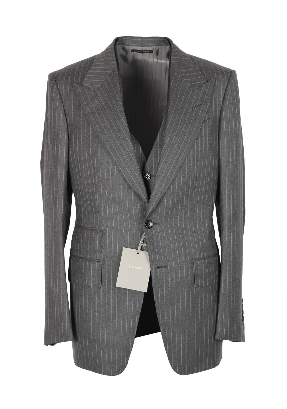 TOM FORD Shelton Gray Striped 3 Piece Suit Size 46 / 36R U.S. Wool Silk