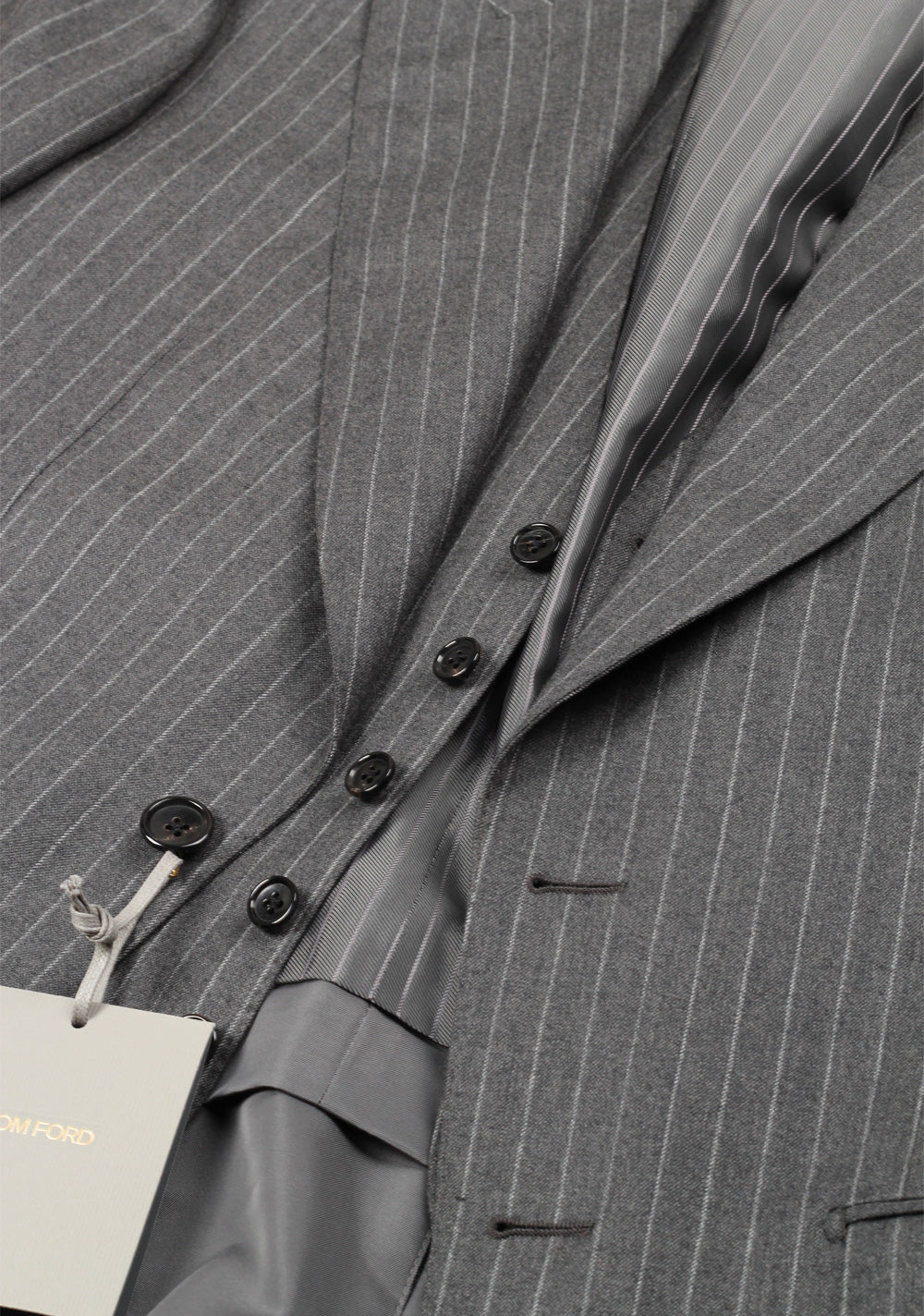 TOM FORD Shelton Gray Striped 3 Piece Suit Size 46 / 36R U.S. Wool Silk