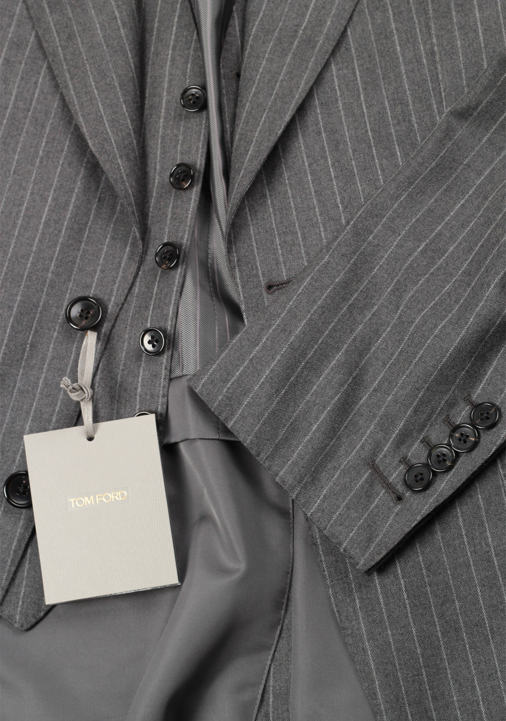 TOM FORD Shelton Gray Striped 3 Piece Suit Size 46 / 36R U.S. Wool Silk
