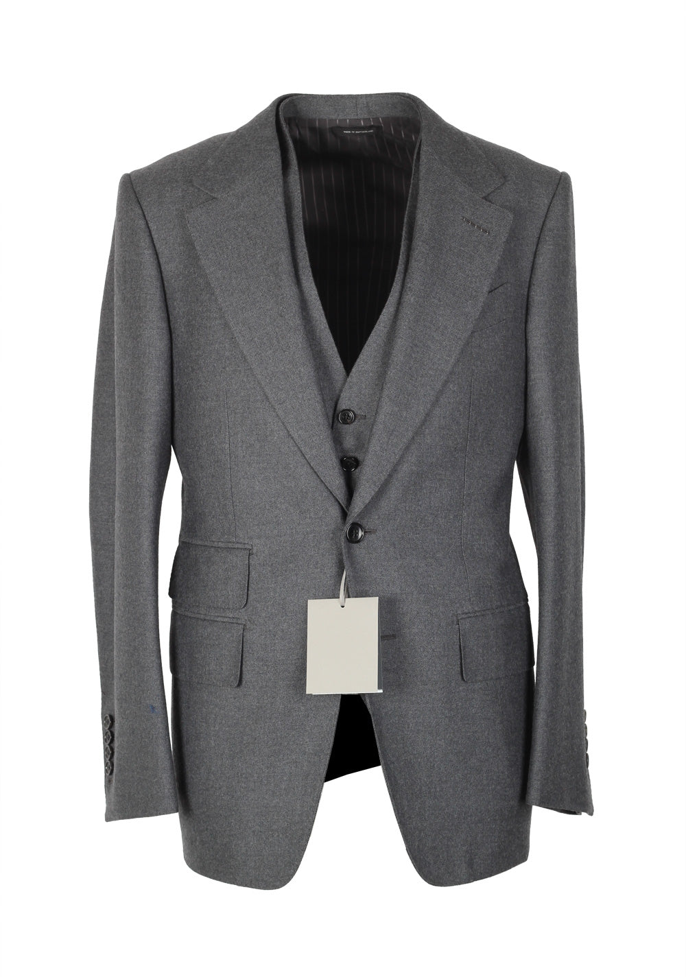 TOM FORD Shelton Solid Gray 3 Piece Suit Size 46 / 36R U.S. Wool