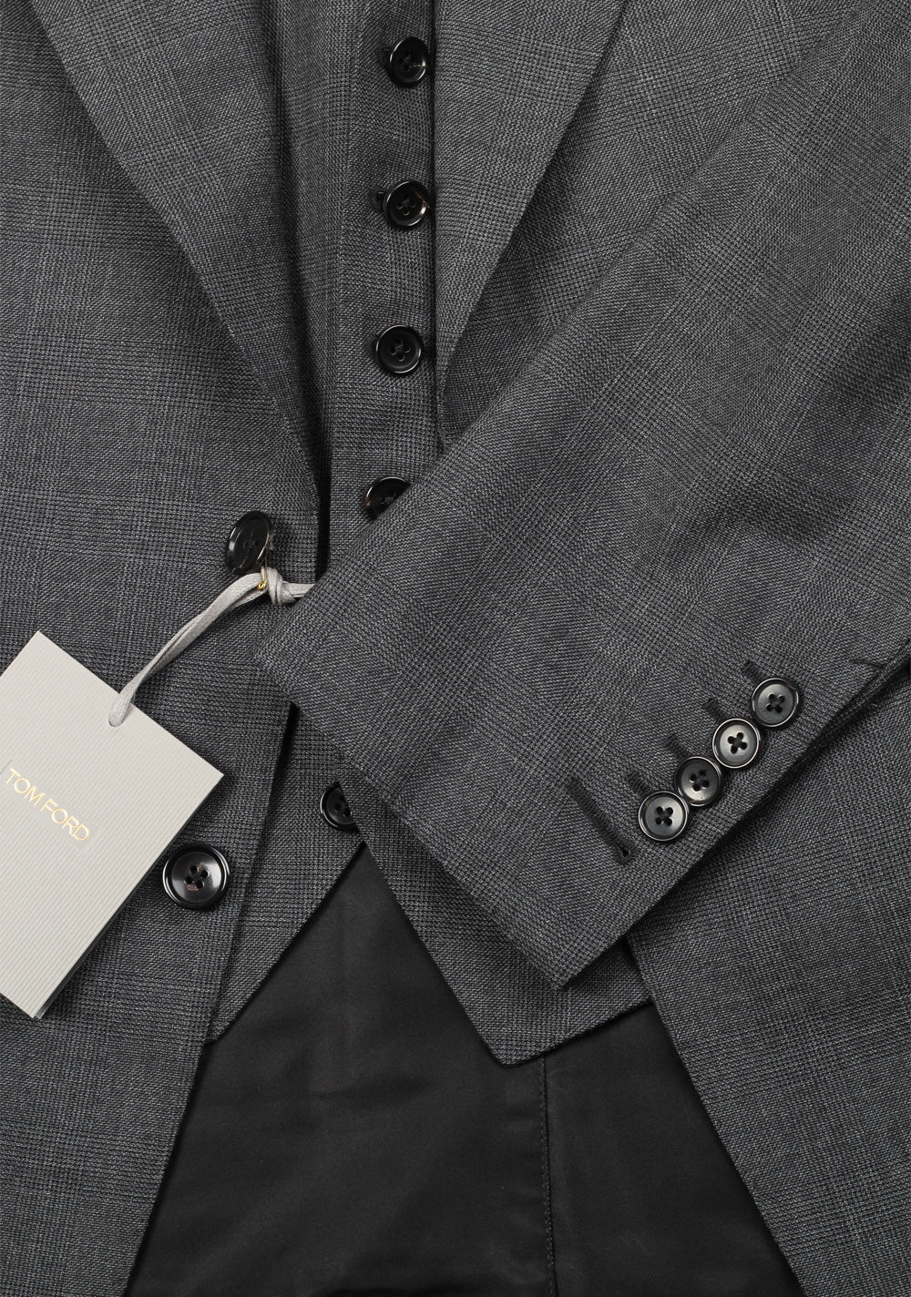 TOM FORD Shelton Gray Checked 3 Piece Suit Size 46 / 36R U.S. Wool