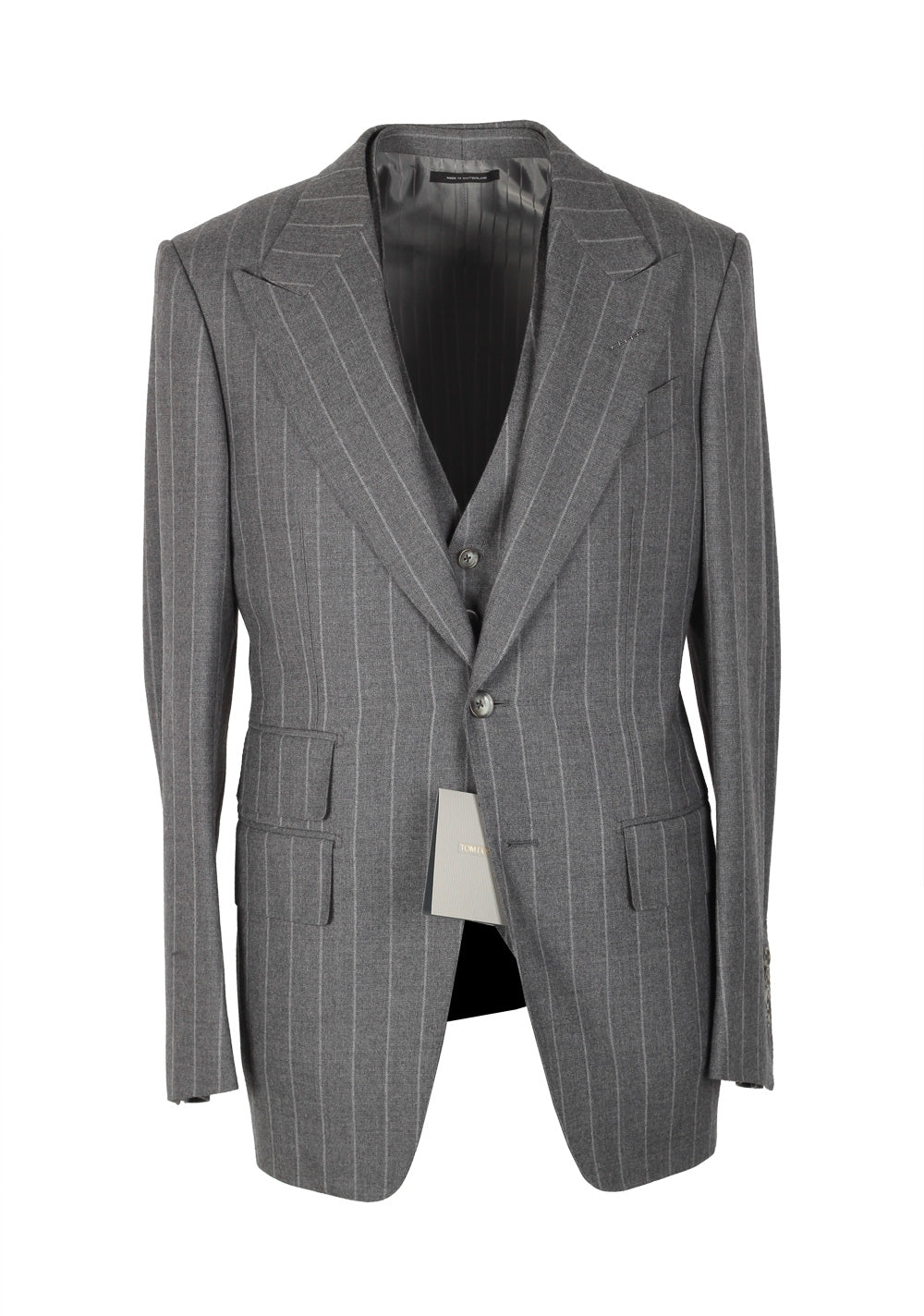 TOM FORD Spencer Gray Striped 3 Piece Suit Size 46 / 36R U.S. Wool Fit D