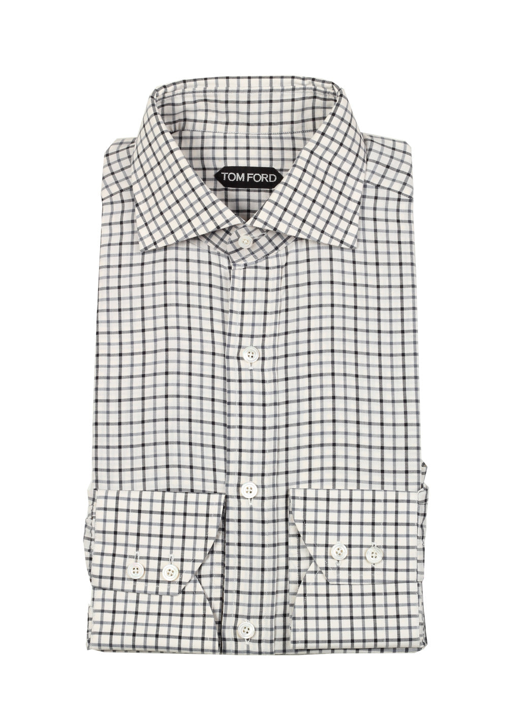 TOM FORD Checked White Blue Shirt Size 43 / 17 U.S.