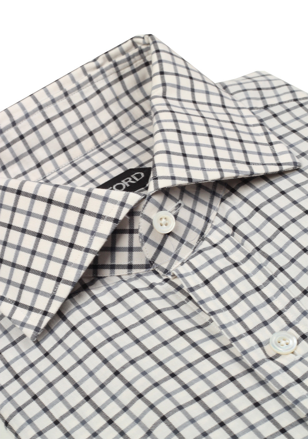 TOM FORD Checked White Blue Shirt Size 43 / 17 U.S.