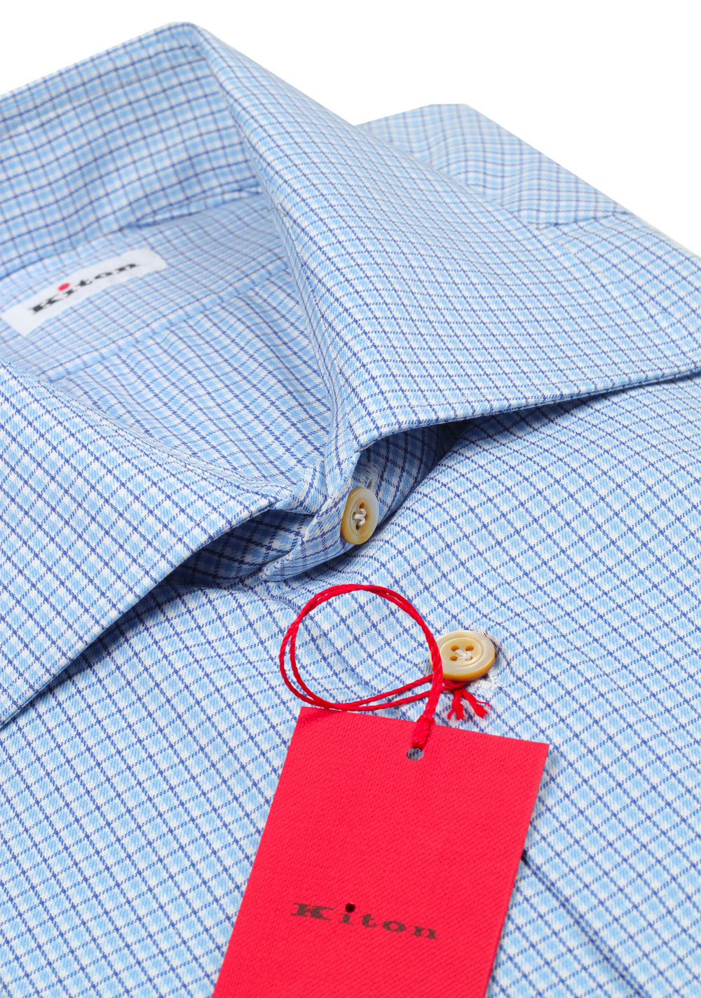 Kiton Checked White Blue Shirt Size 43 / 17 U.S.