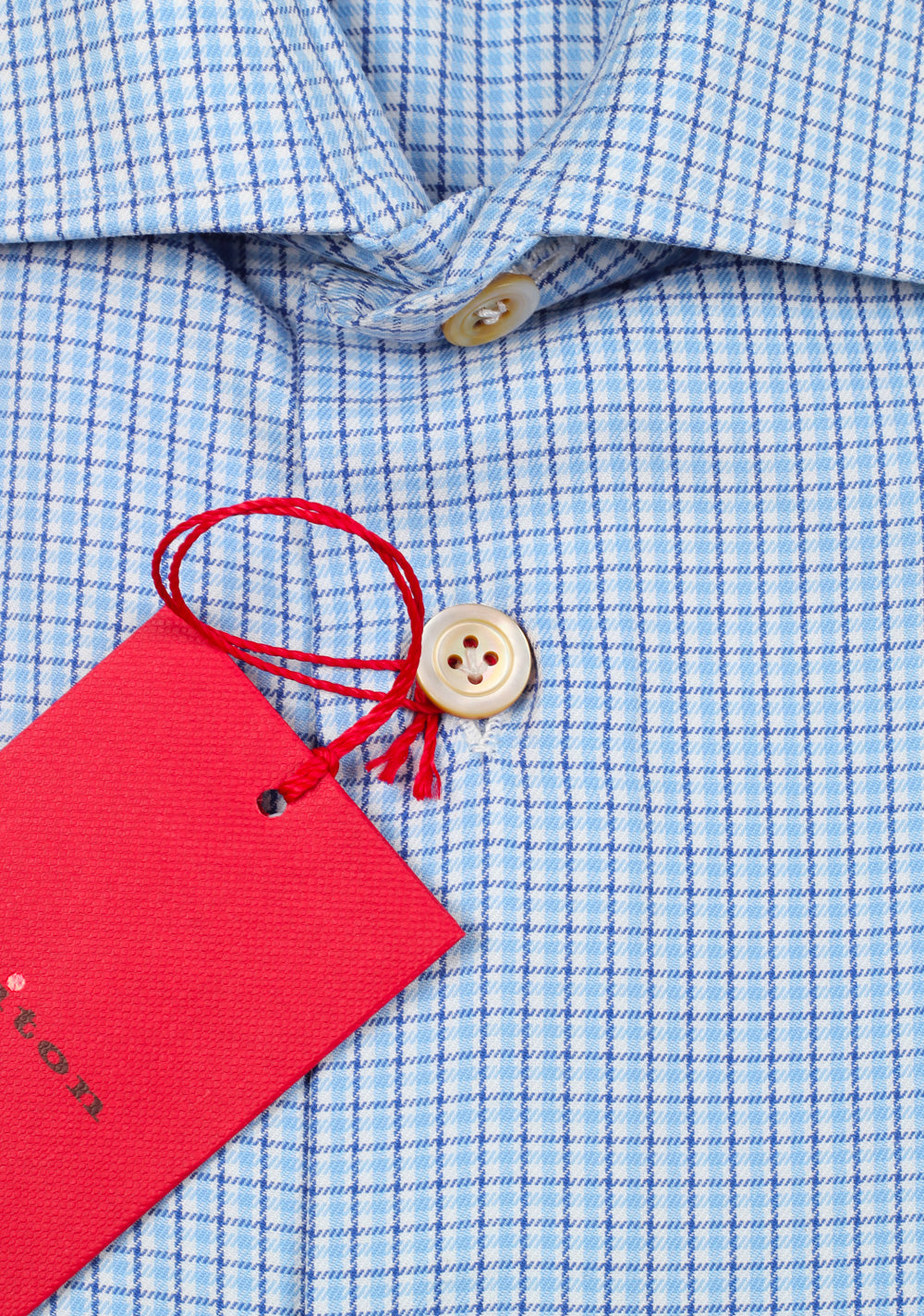 Kiton Checked White Blue Shirt Size 43 / 17 U.S.