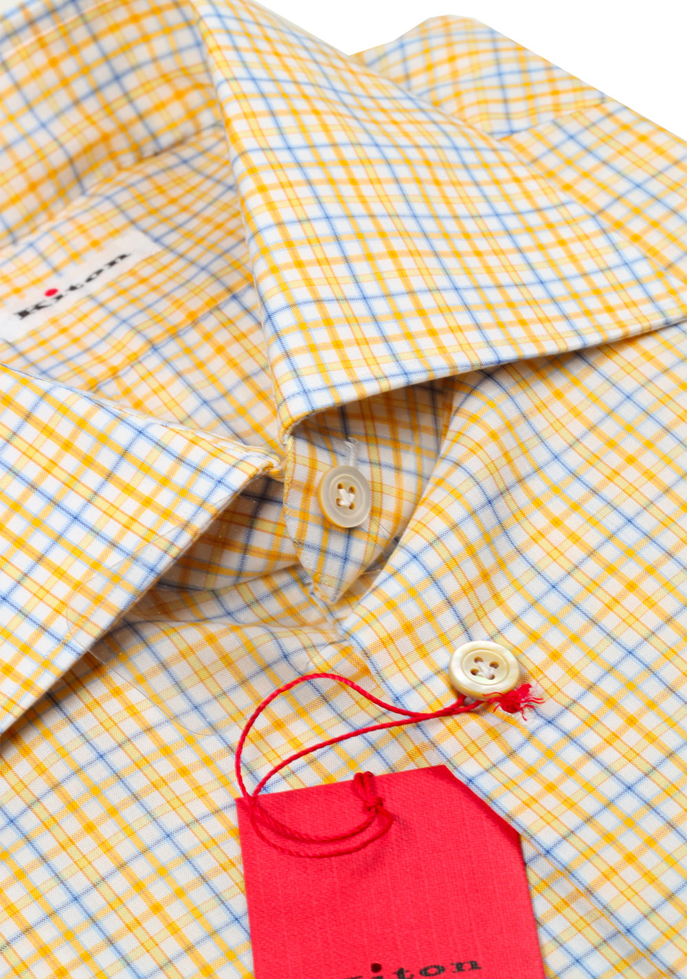 Kiton Checked White Yellow Blue Shirt Size 43 / 17 U.S.