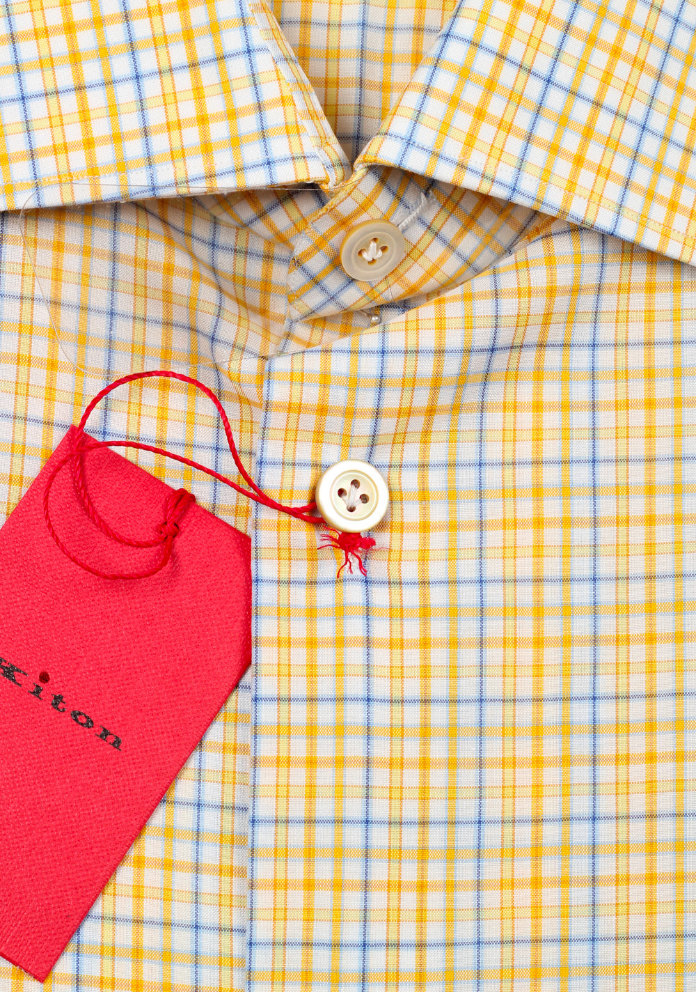Kiton Checked White Yellow Blue Shirt Size 43 / 17 U.S.