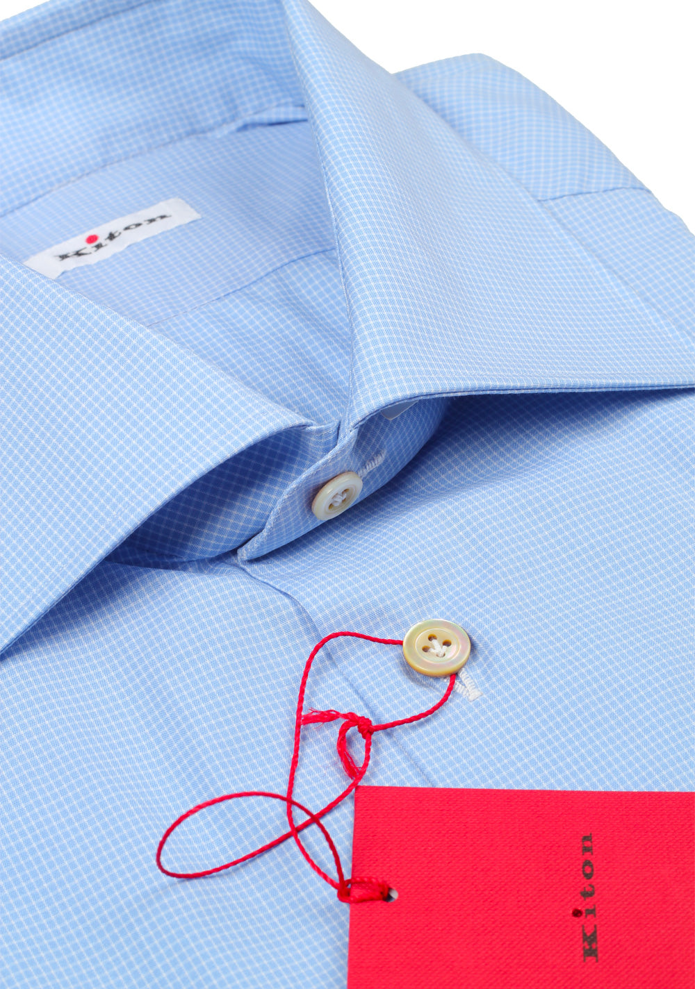 Kiton Checked White Blue Shirt Size 42 / 16,5 U.S.