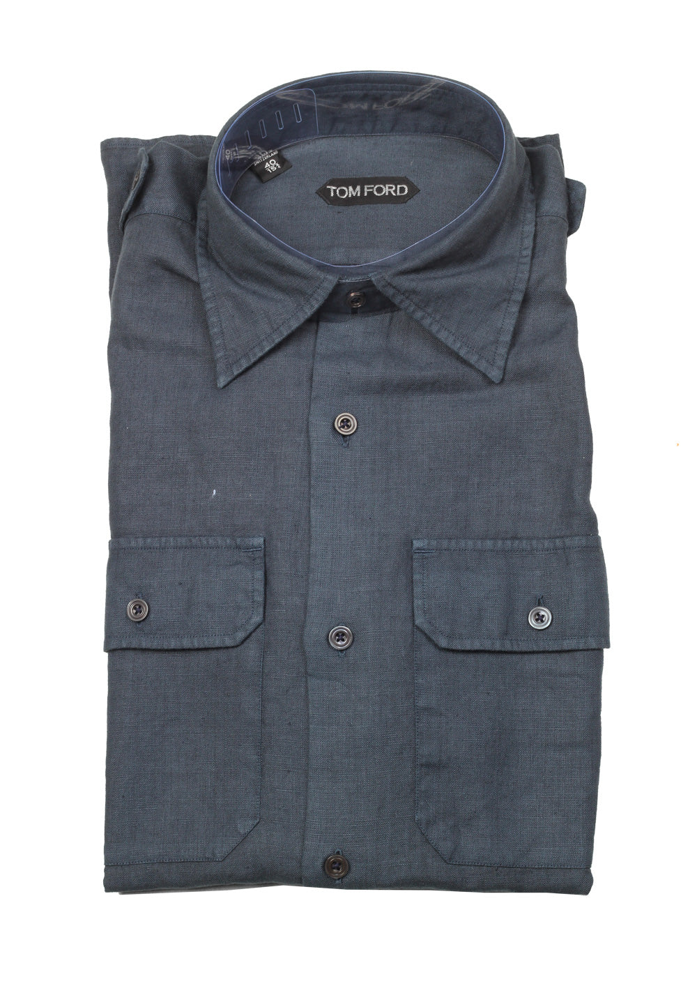 TOM FORD Solid Blue Denim Casual Shirt Size 40 / 15,75 U.S.