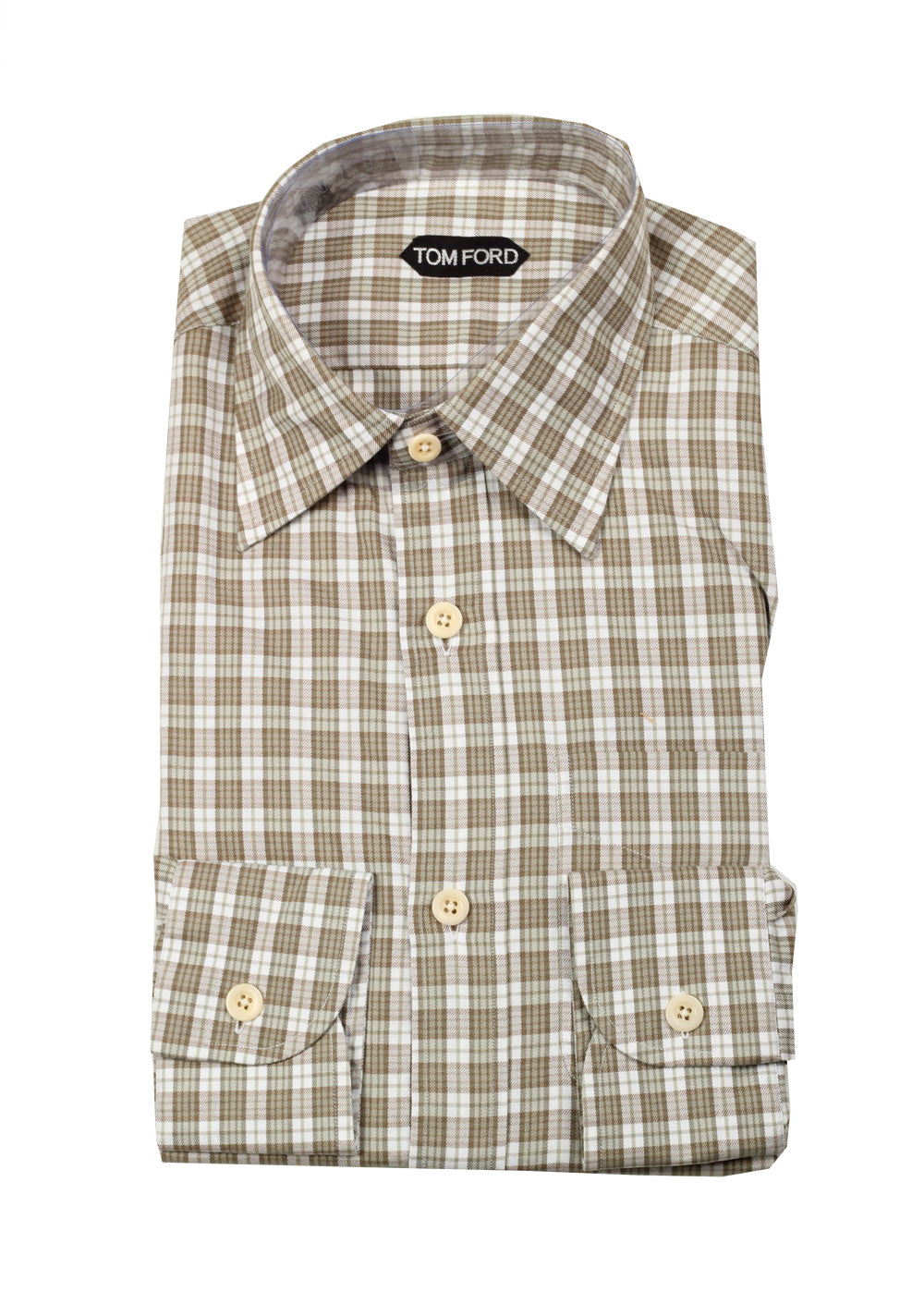 TOM FORD Checked Brown Dress Shirt Size 40 / 15,75 U.S.