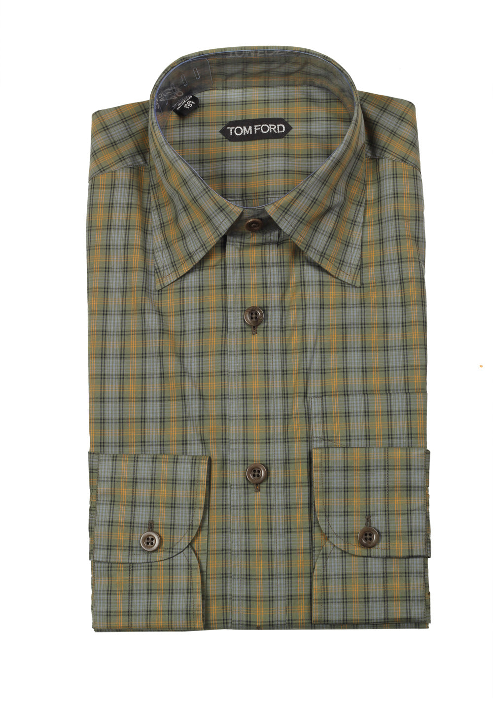 TOM FORD Checked Green Dress Shirt Size 40 / 15,75 U.S