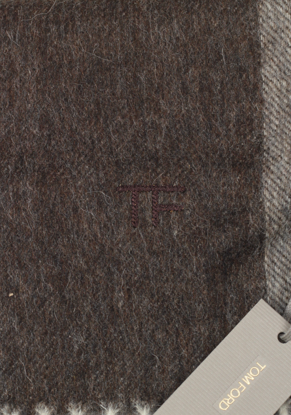 Tom Ford Brown Wool Alpaca Cashmere Signature Scarf 82" / 11"