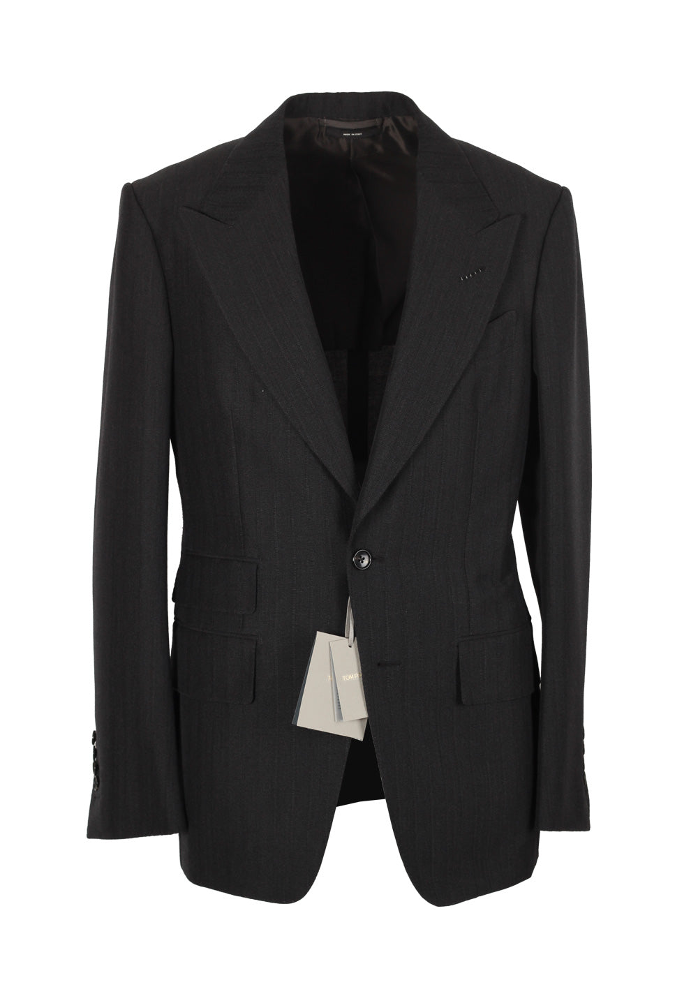 TOM FORD Shelton Black Striped Suit Size 46 / 36R U.S. In Mohair Wool