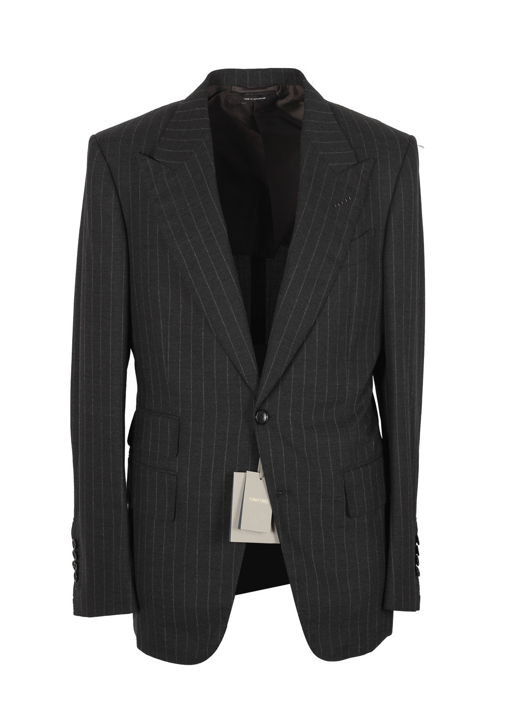 TOM FORD Shelton Charcoal Striped Suit Size 46 / 36R U.S. In Wool