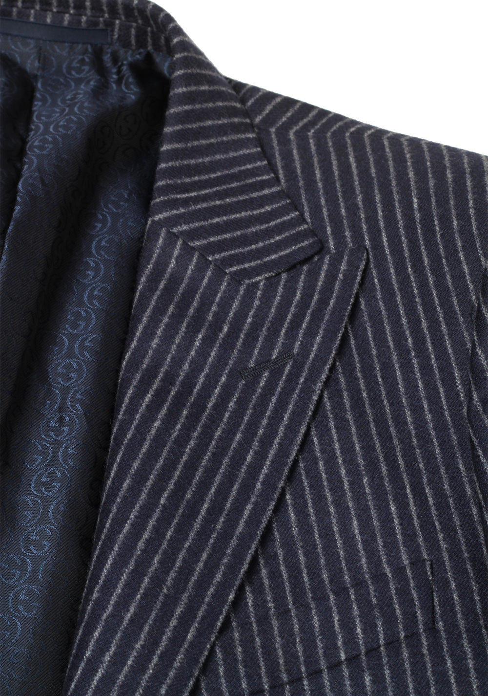 Gucci Navy Flannel Striped Suit Size 48 / 38R U.S. In Wool