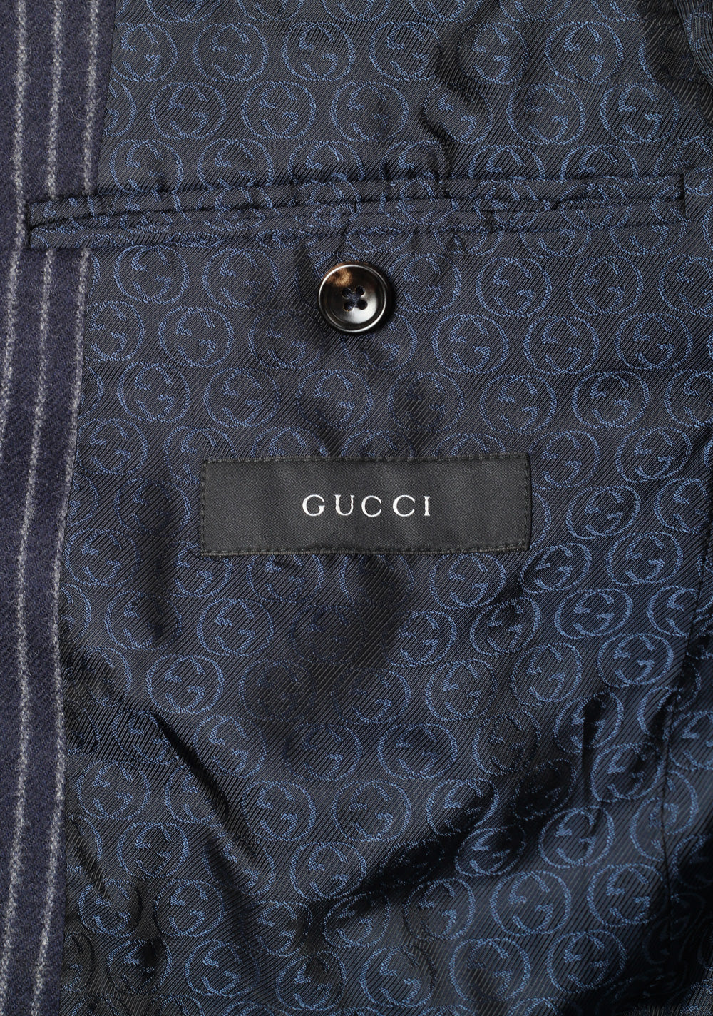 Gucci Navy Flannel Striped Suit Size 48 / 38R U.S. In Wool
