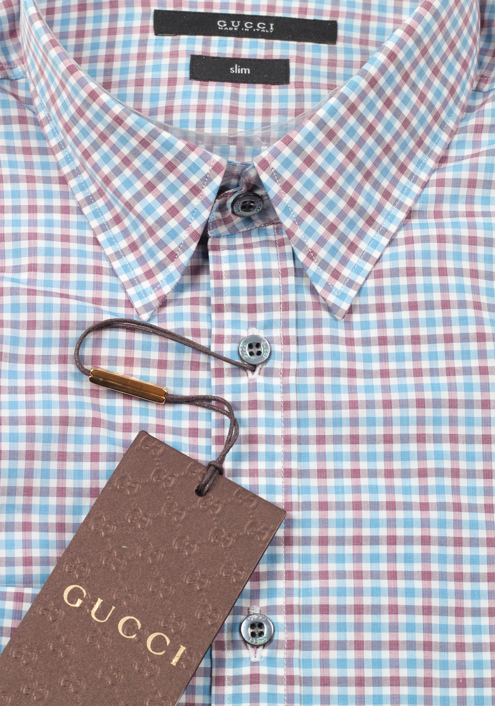 Gucci Checked Blue / Purple Dress Shirt Size 40 / 15,75 U.S. Slim