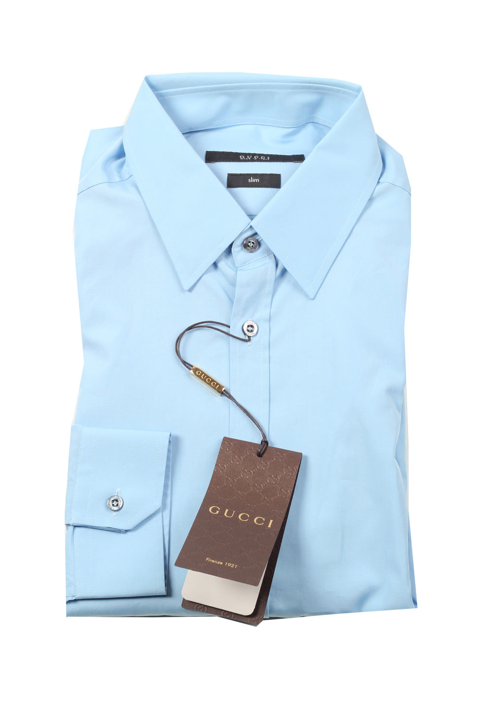 Gucci Solid Blue Dress Shirt Size 39 / 15,5 U.S. Slim