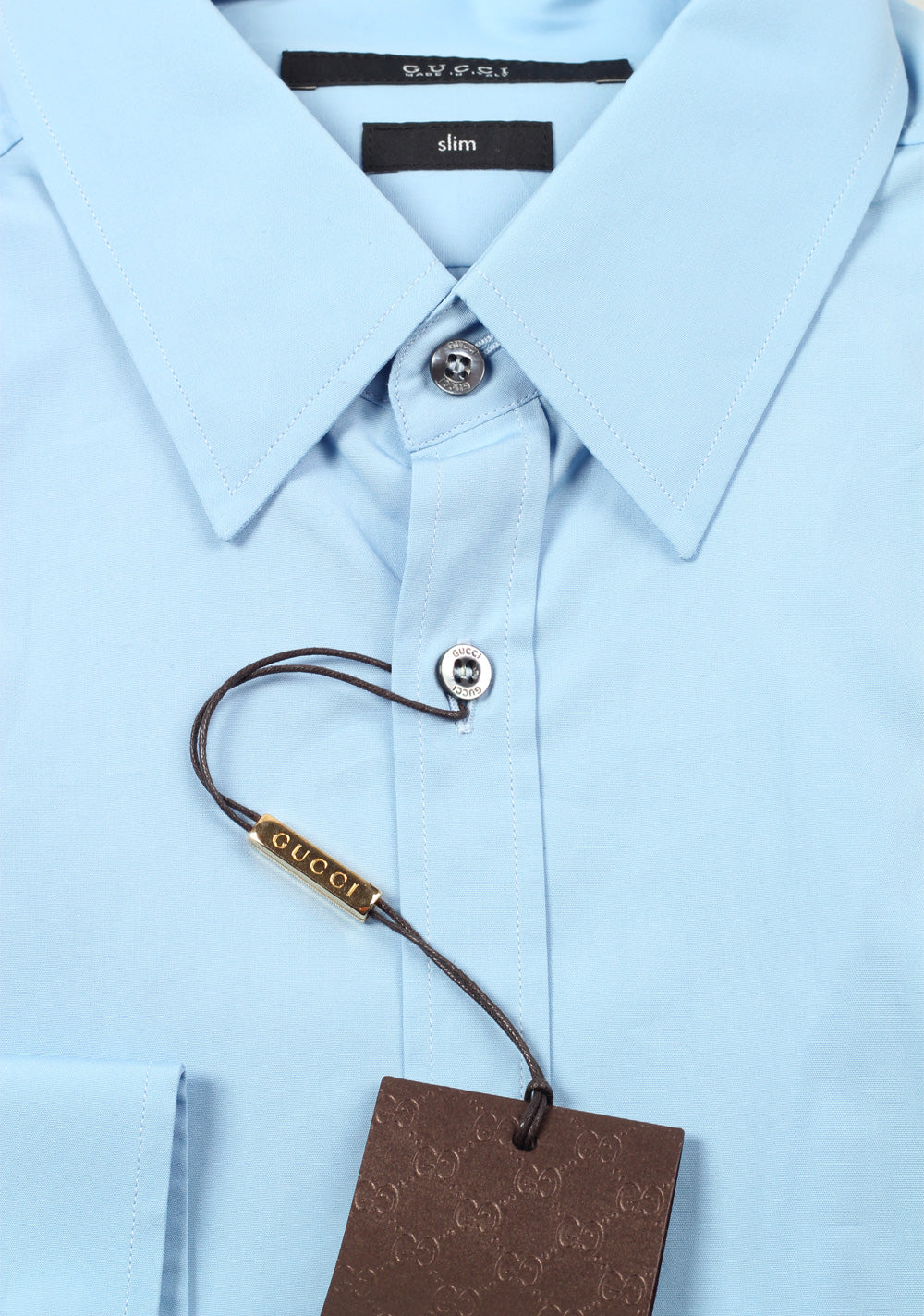 Gucci Solid Blue Dress Shirt Size 39 / 15,5 U.S. Slim