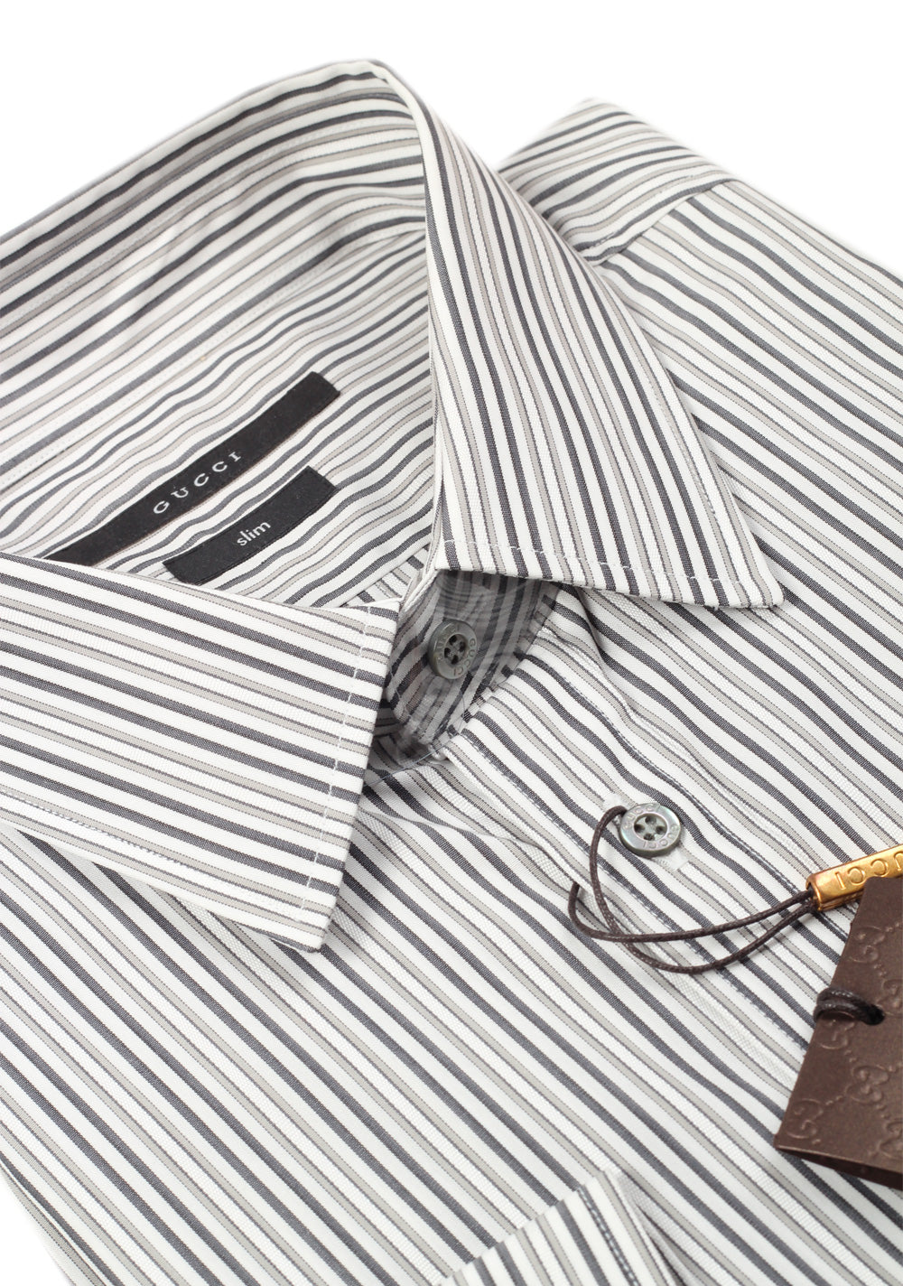 Gucci Striped Gray White Dress Shirt Size 42 / 16,5 U.S. Slim