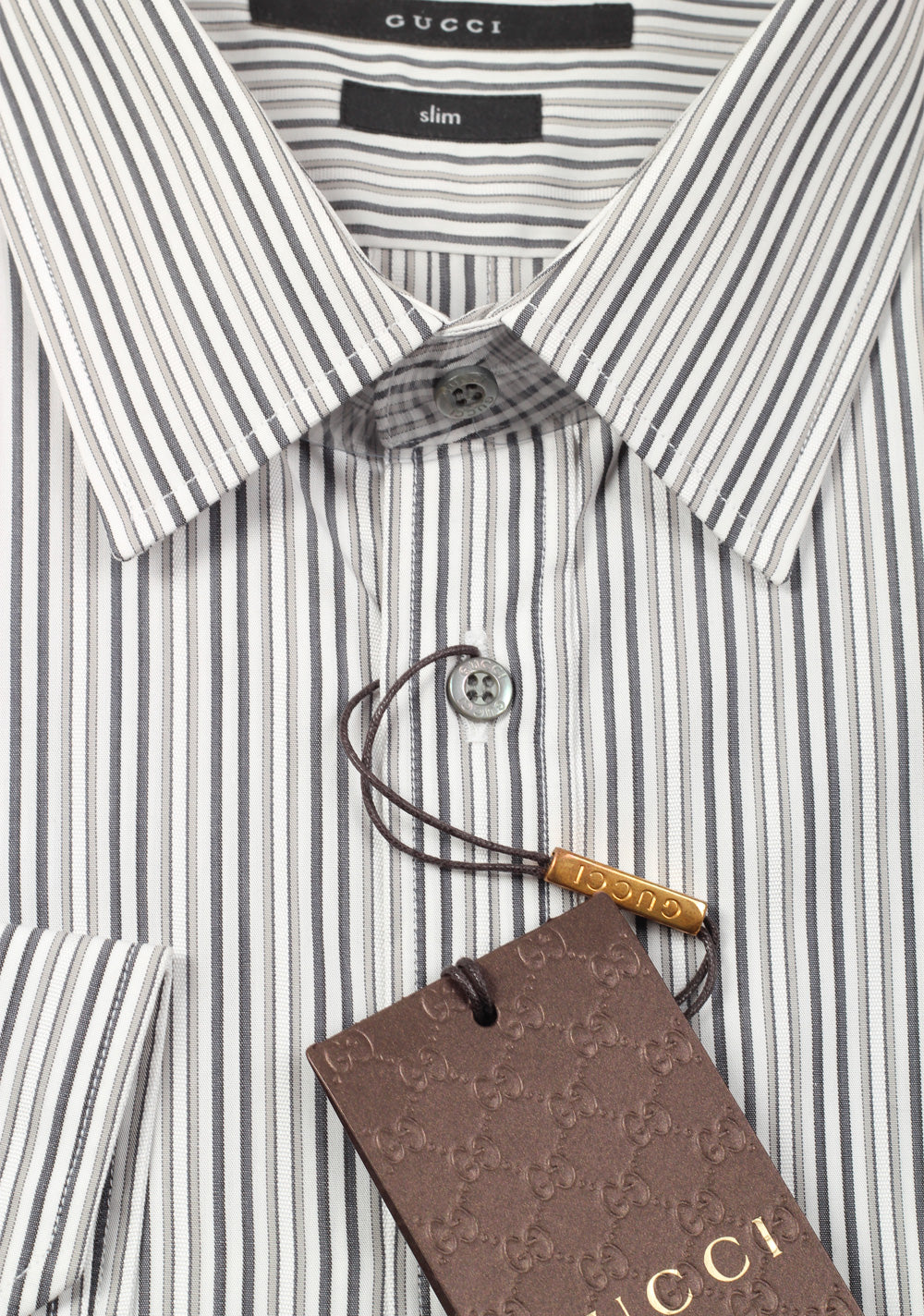 Gucci Striped Gray White Dress Shirt Size 42 / 16,5 U.S. Slim