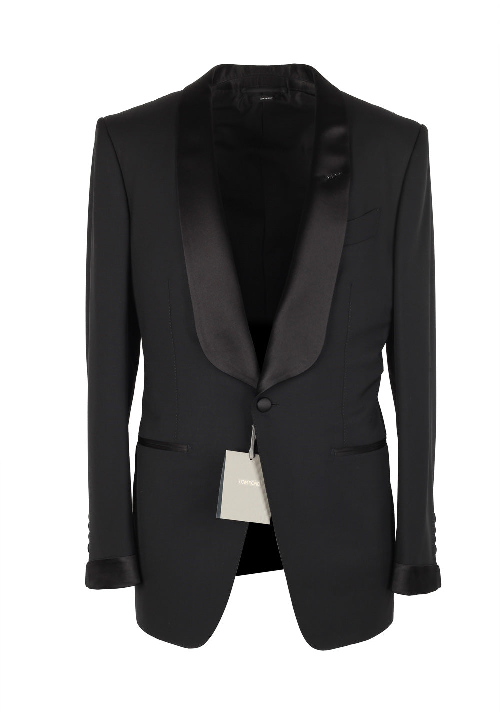TOM FORD O'Connor Black Shawl Collar Tuxedo Smoking Suit Size 48 / 38R U.S. Fit Y