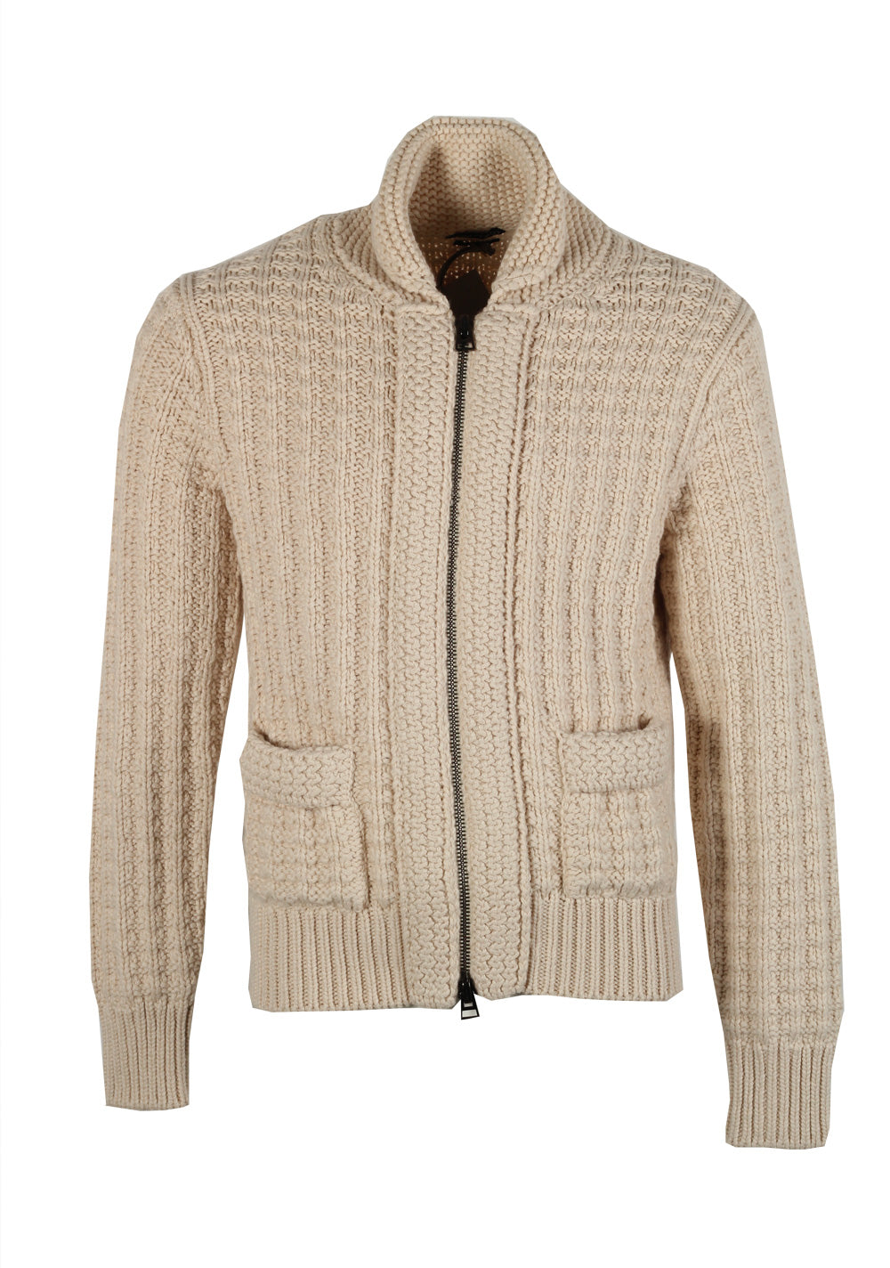 TOM FORD Beige Zipper Cardigan Size Medium / 40R U.S. Cotton Cashmere