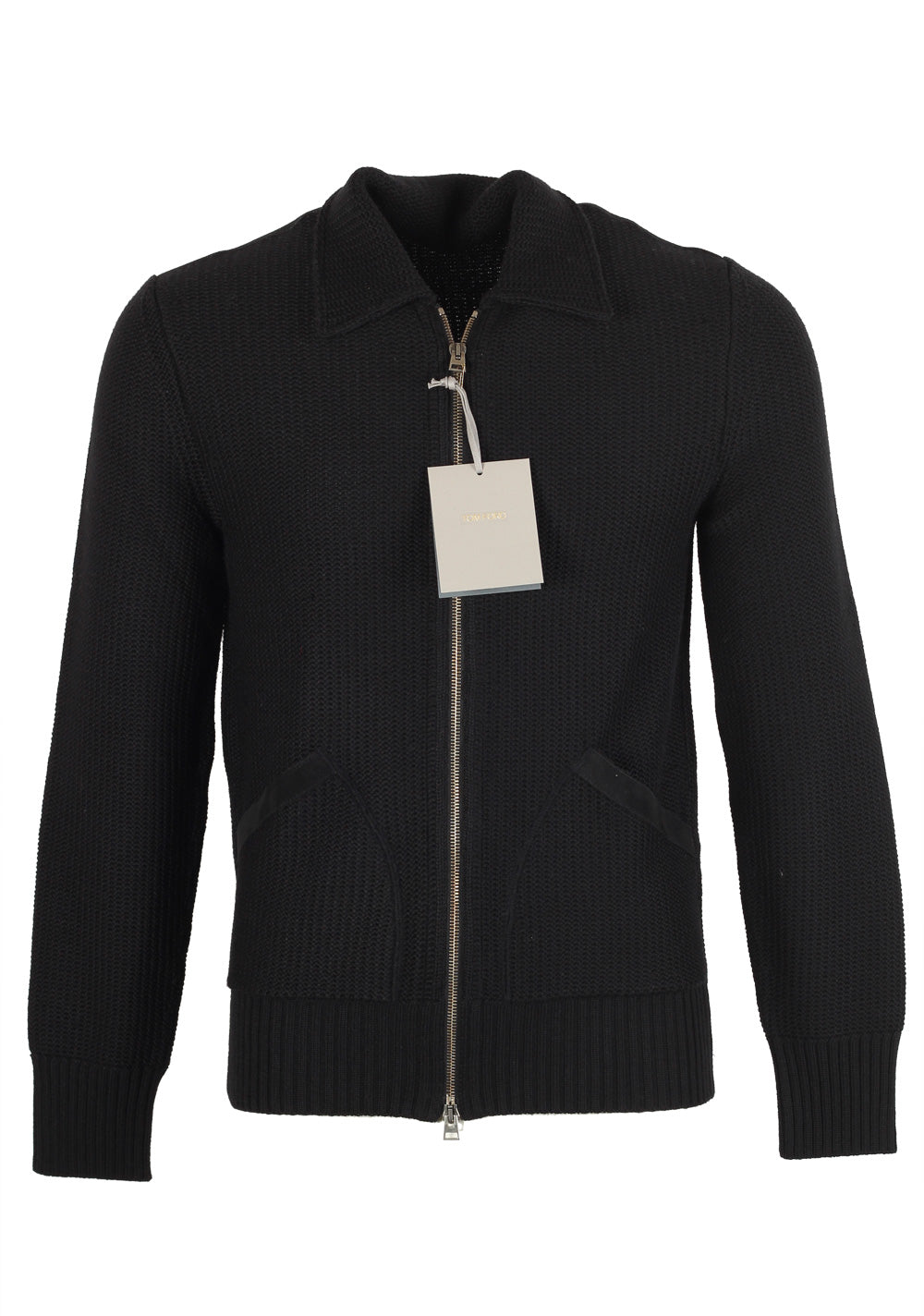 TOM FORD Black Suede Zipper Cardigan Size 48 / 38R U.S. In Wool