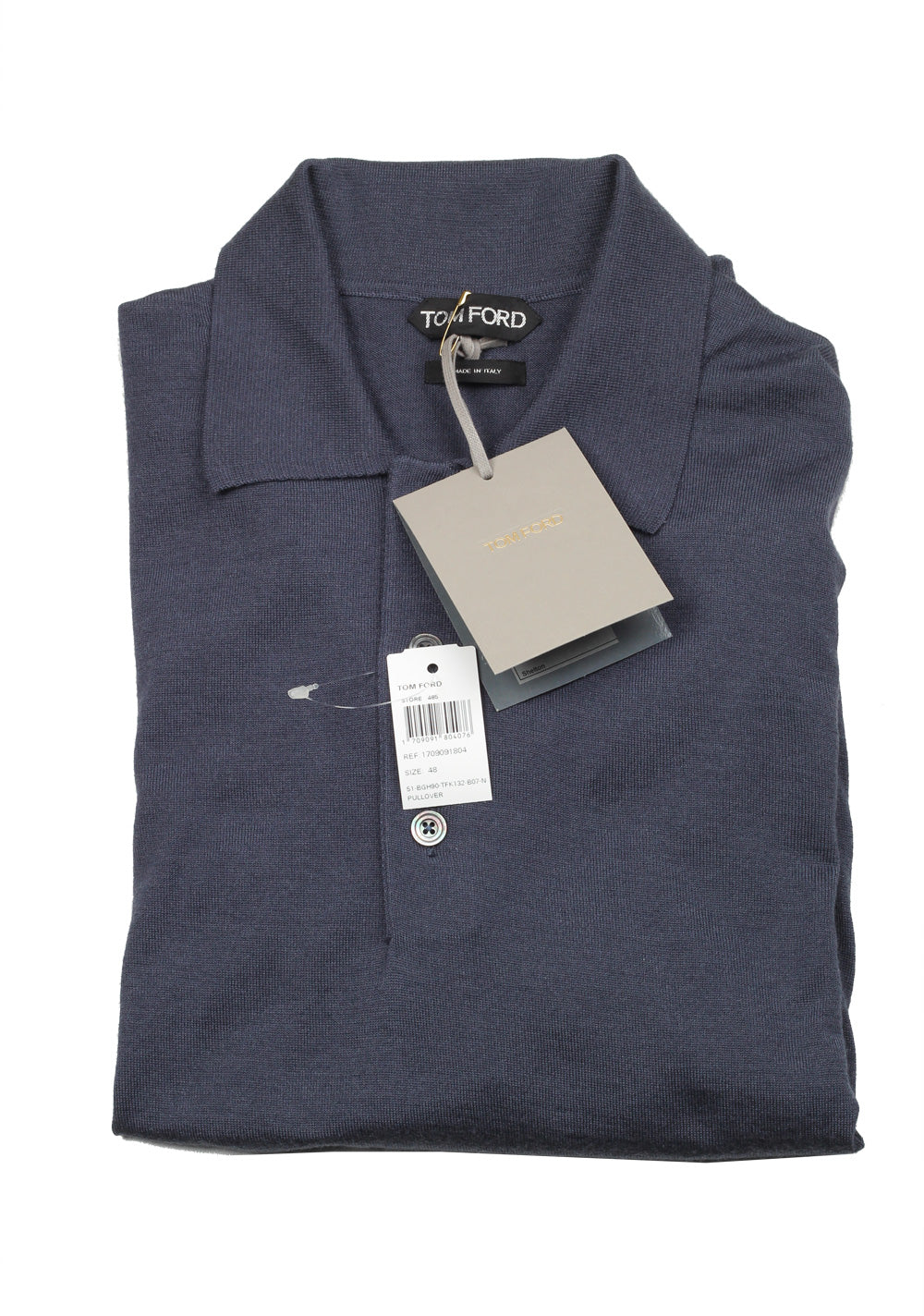 TOM FORD Blue Long Sleeve Polo Sweater Size 48 / 38R U.S. In Cashmere Silk