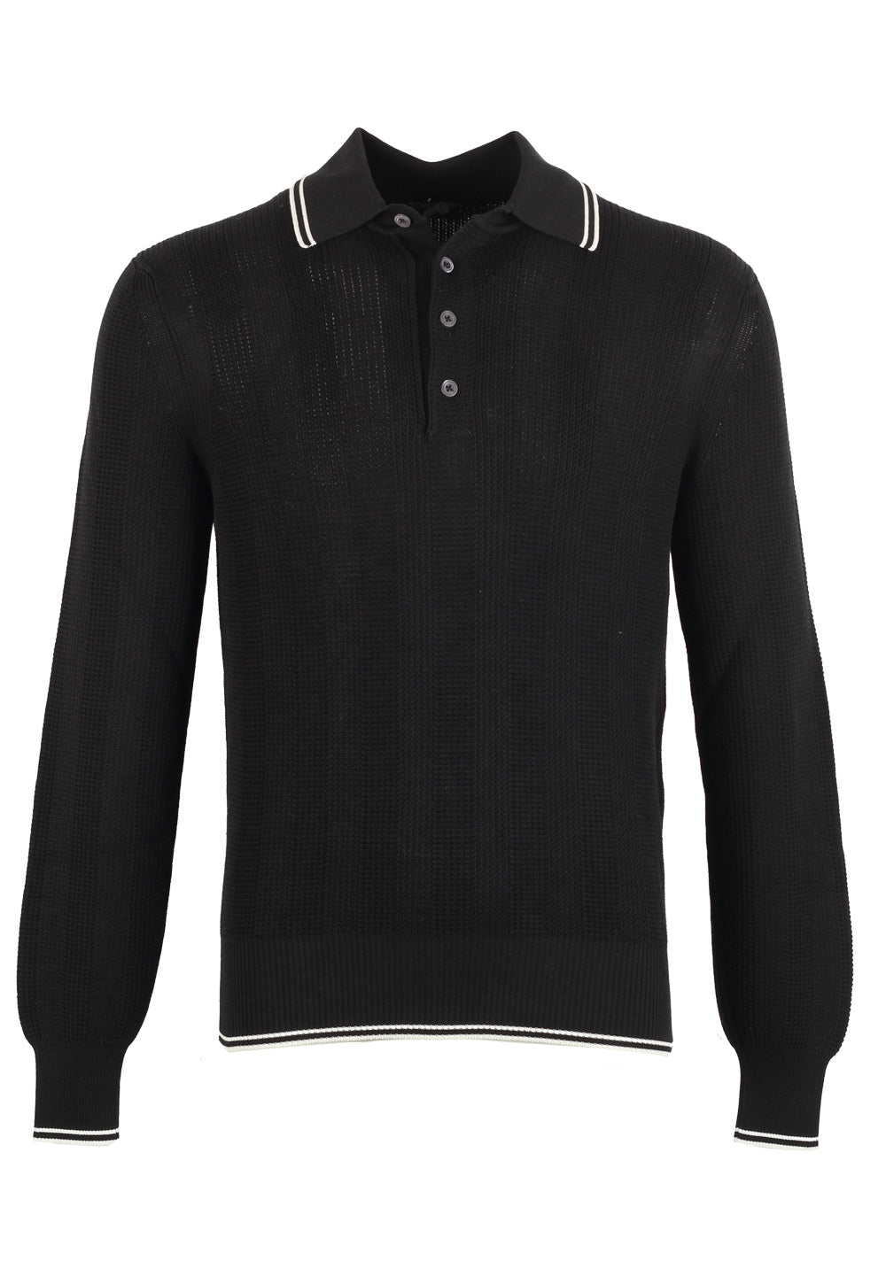 TOM FORD Black Long Sleeve Polo Sweater Size 48 / 38R U.S. In Silk Blend
