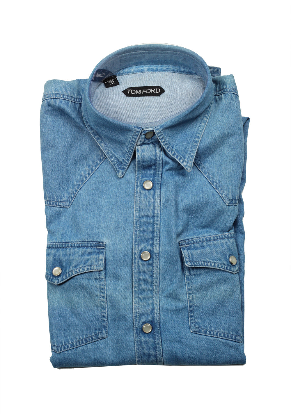 TOM FORD Solid Blue Denim Casual Shirt Size 40 / 15,75 U.S.