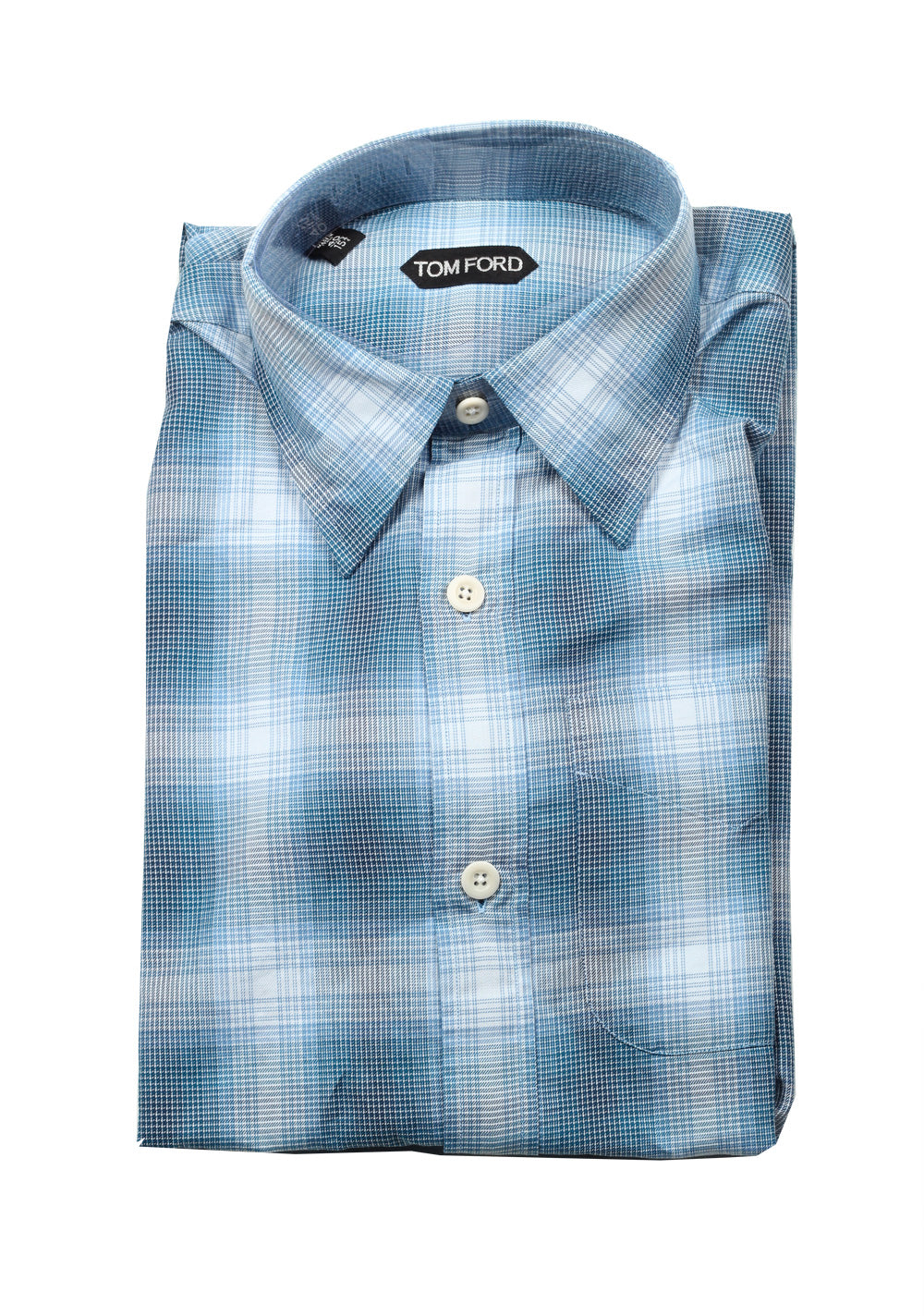 TOM FORD Checked White Blue Dress Shirt Size 40 / 15,75 U.S.